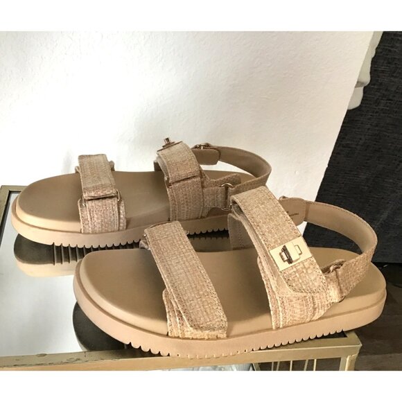 A New Day Womens Textured Beige Sandals Size 9.5 Adjustable Straps Comfortable F - Picture 3 of 7